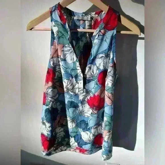 Dalia Women’s Colourful Red Blue Floral Sleeveless Blouse Art to Wear Small - Picture 5 of 10